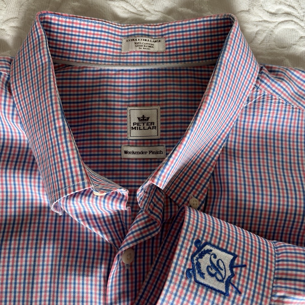 Peter Millar Button Down Shirt Mens XXL Multi Plaid Weekender Finish L/S READ